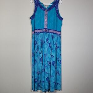 Globetrotter Womens Floral Maxi Dress Size S Rayon Blue Pleated Boho Cottage